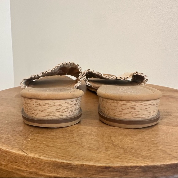 Joie Eidel Ruffle Sandal Womens Size 9.5 Beige Tan Canvas Material Slide Slip On - Picture 4 of 16